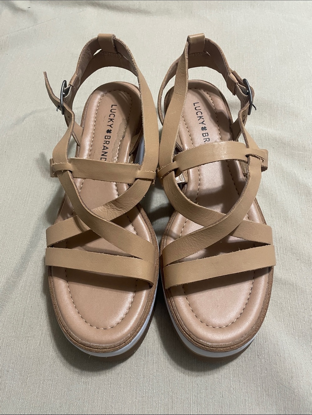 Lucky Brand Tan Cross-Strap Platform Sandals 8.5